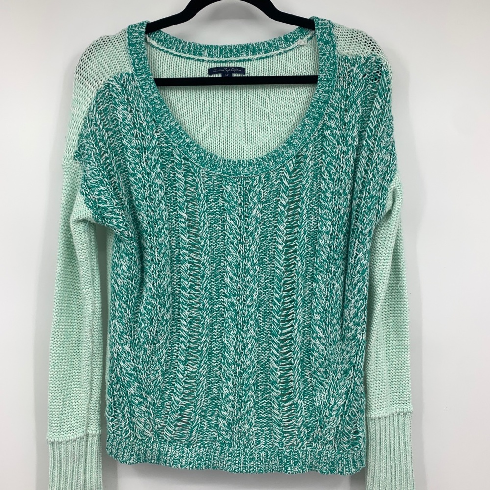 American Eagle womens‎ small sweater pullover heathered green loose knit scoop